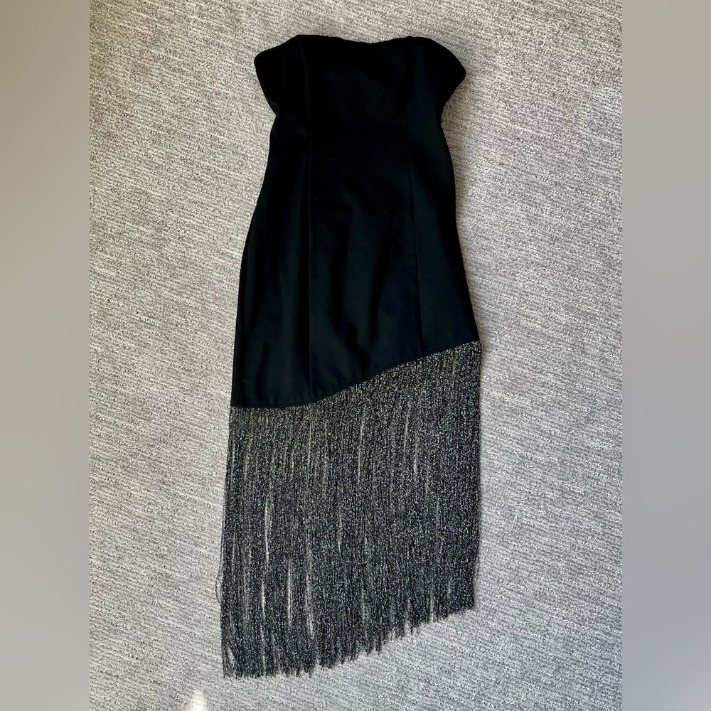 superdown Black Mini Dress with Fringe Hem